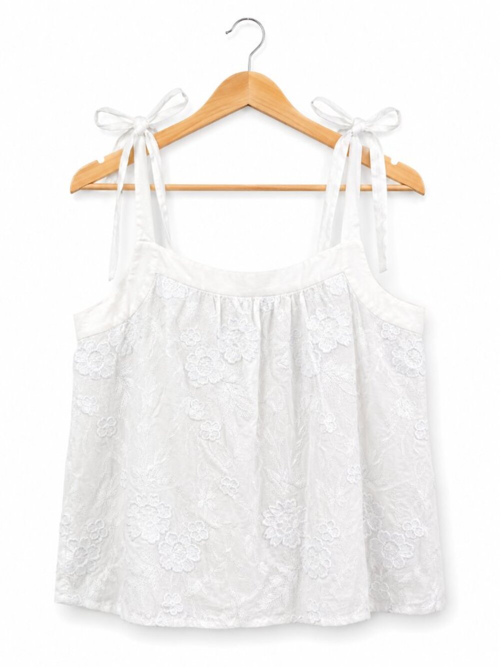 LOFT White Floral Embroidered Tie-Shoulder Tank Top